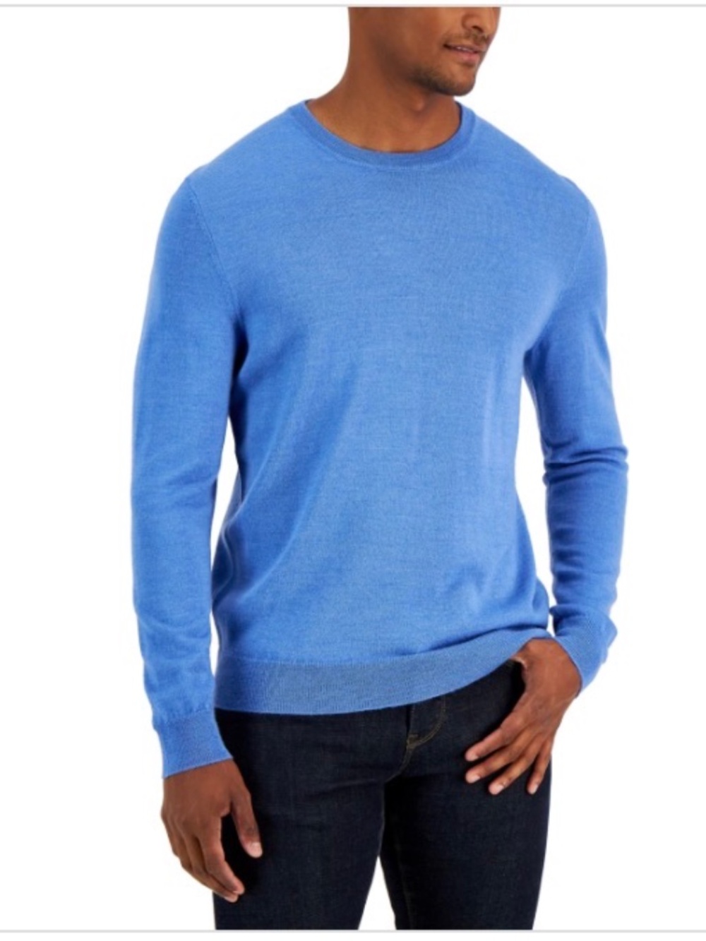 Club Room Men's Solid Crew Neck Merino Wool Blend Sweater, Wedgewood Heather NWT